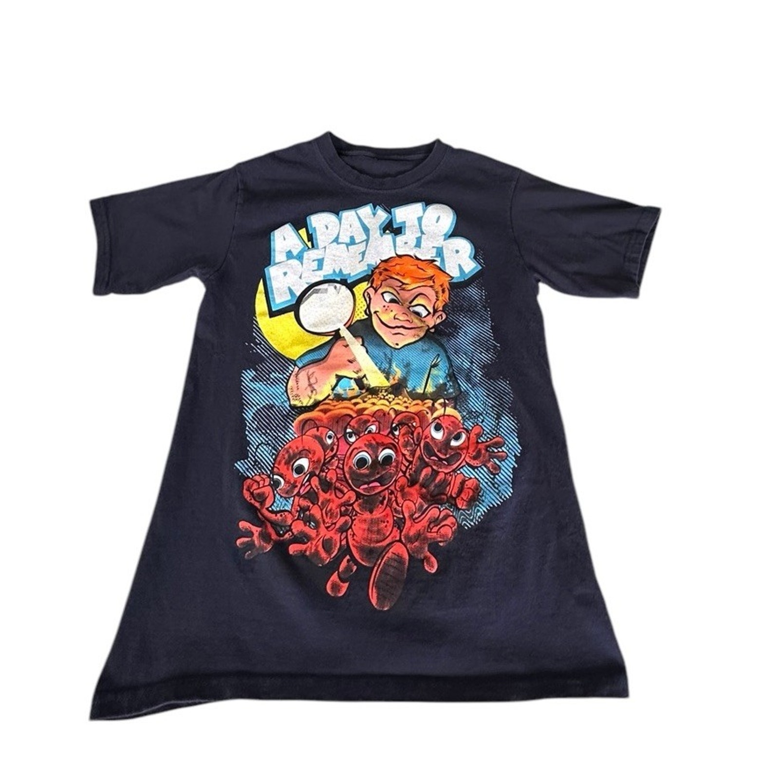 Day To Remember Y2k Magnifying Ants Graphic T-Shirt Blue Small? No Size Tag